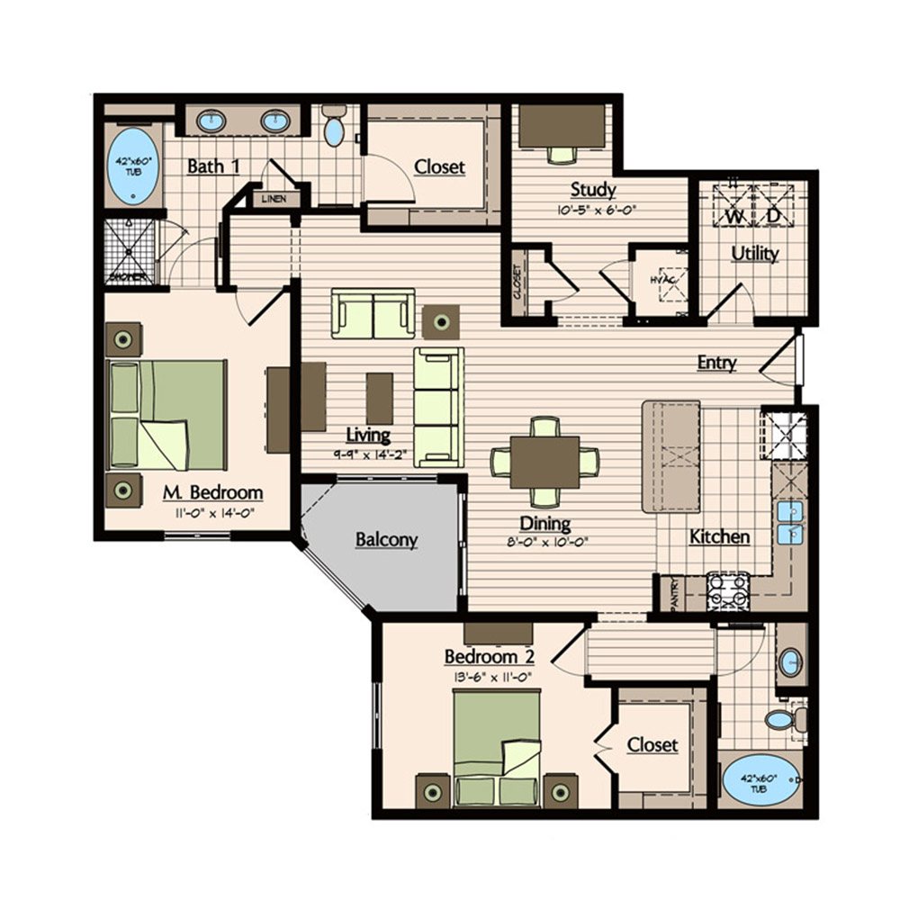 1900 Yorktown Galleria Apartments | B3 Floor Plan